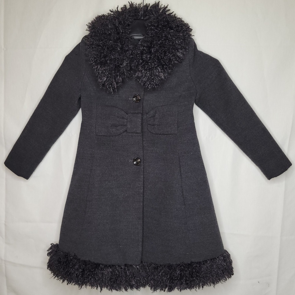 RARE....2013 Rothschild Grey Wool‎ Blend Princess Coat w/ Faux Mongolian Fur